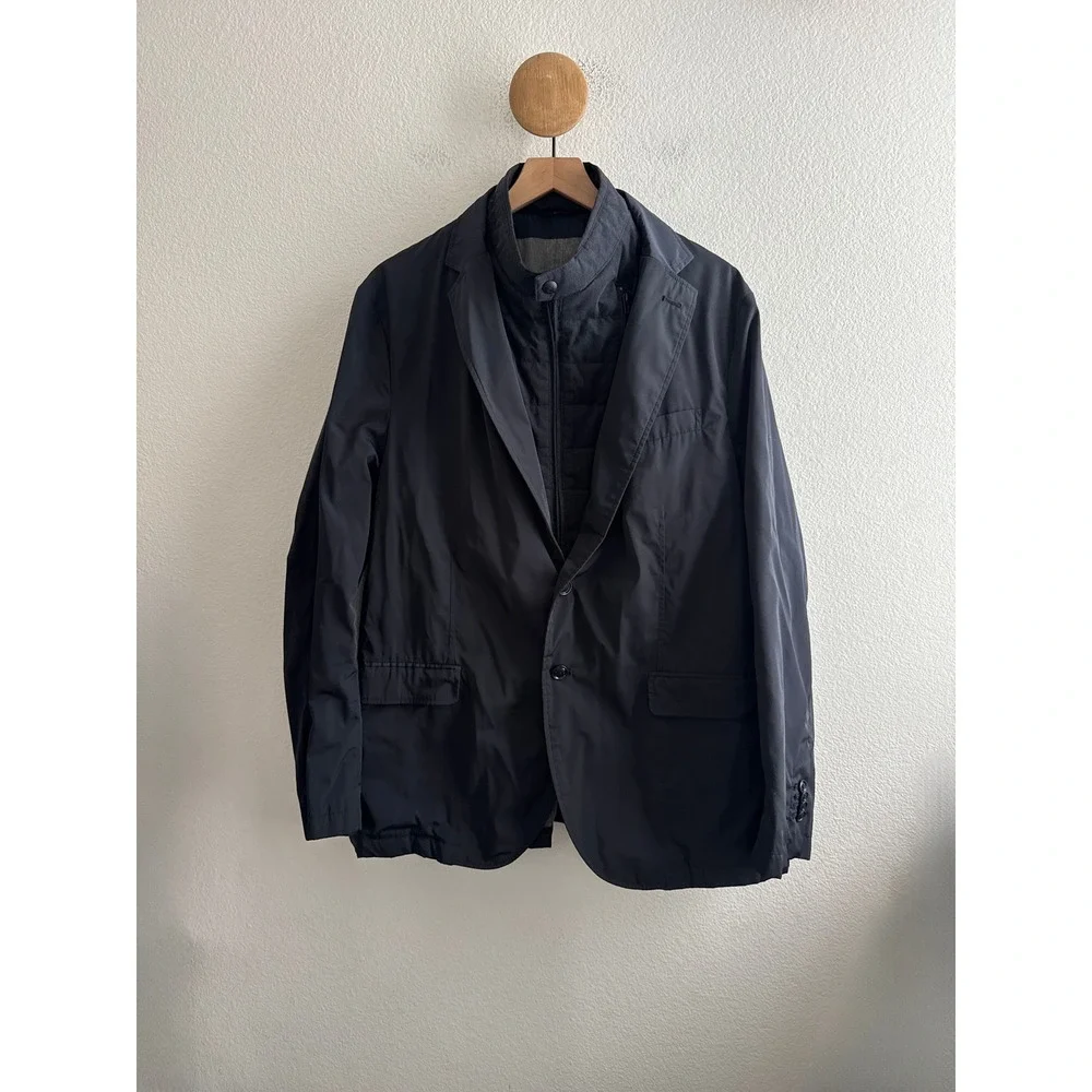 Massimo Dutti Mens Navy Blue Technical Blazer with Removable Bib Jacket